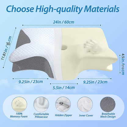 Memory Foam Cervical Pillow, 2 in 1 Ergonomic Contour Orthopedic Pillow for Neck Pain, Contoured Support Pillows,Neck Pillow